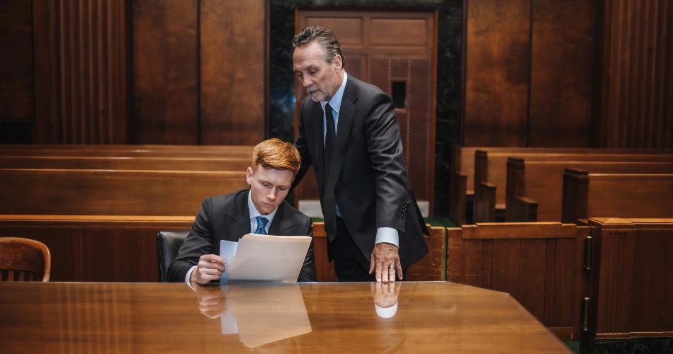 James Krupp and Ryan Krupp working in the courtroom